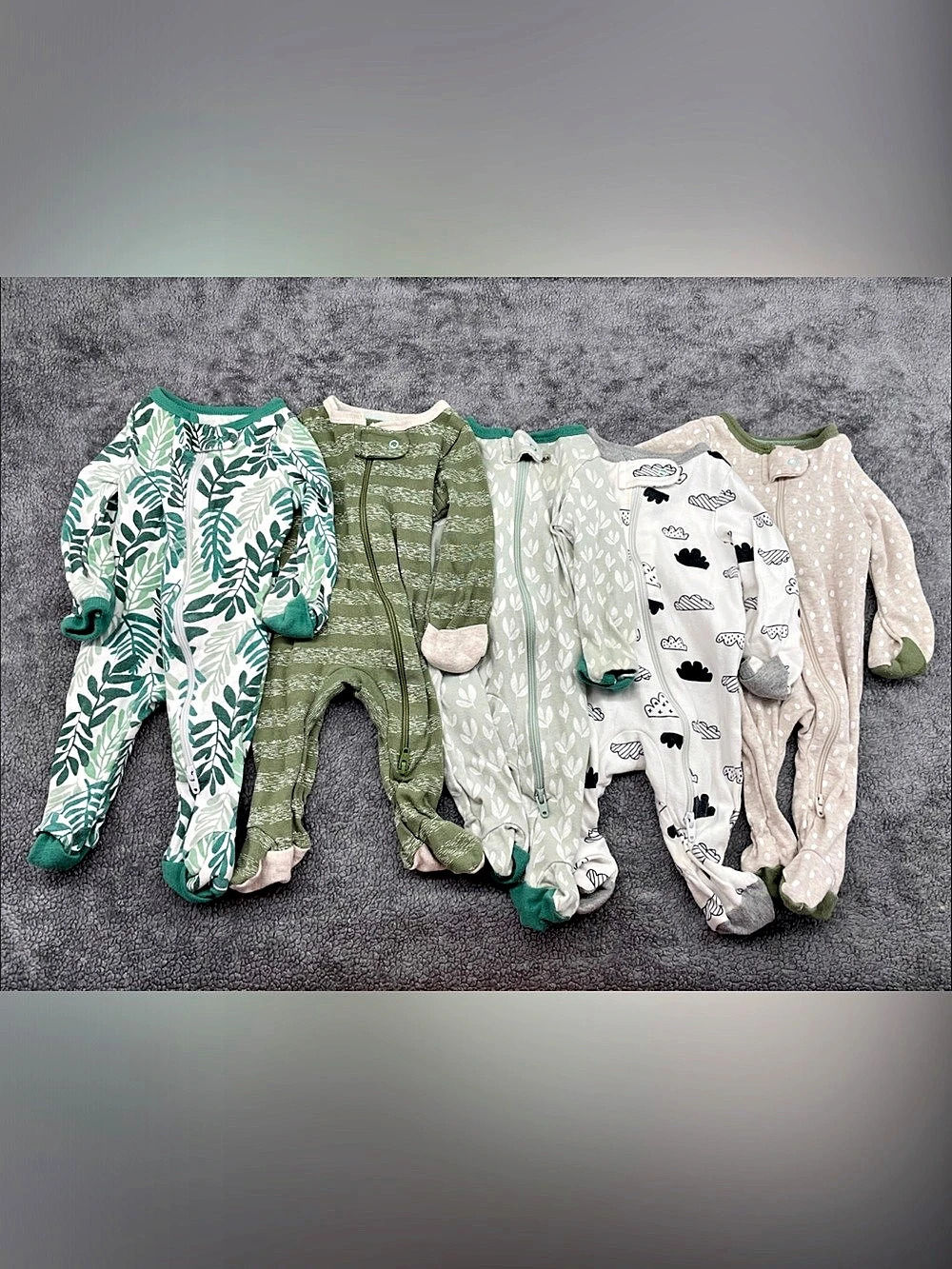 Newborn Cloud Island Zip-Front Footed Sleep N' Play Set of 5 Bundle